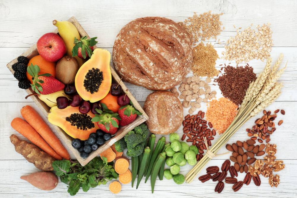 Fibre-rich foods include nuts, seeds, whole grains, legumes, and fruit and vegetables. Picture: Shutterstock