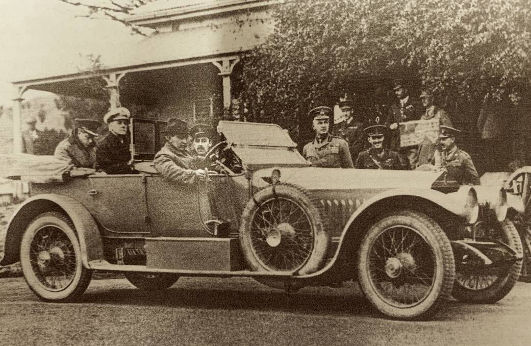 On June 21, 1920, three weeks after Major General Legge became the Commandant at Duntroon, the Royal Military college received a visit from the Prince of Wales (back seat of car, left). Legge is standing beside the car adjacent to the windscreen. Picture: RMC Archives