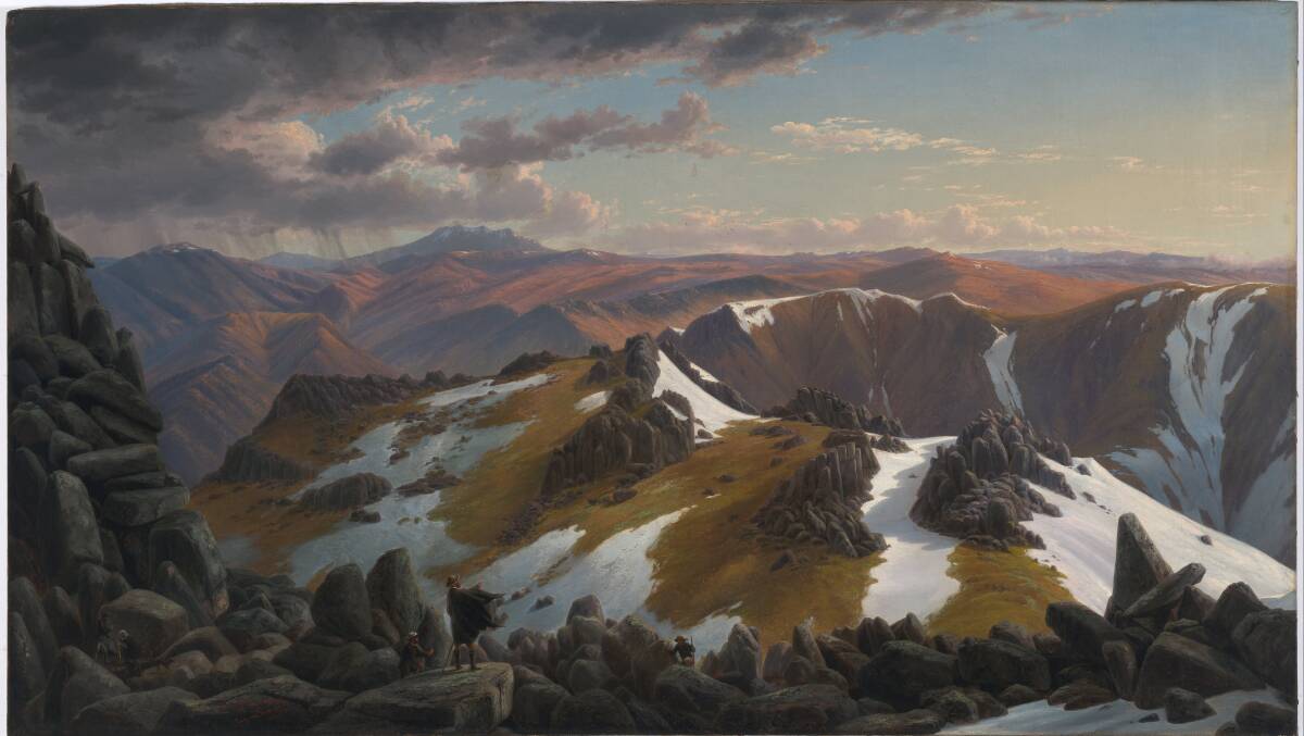 Eugene von Guérard's 'North-east view from the northern top of Mt Kosciusko', 1863, oil on canvas. Von Guérard knew this peak as Mt Kosciusko but it is now known as Mt Townsend. Picture: NGA