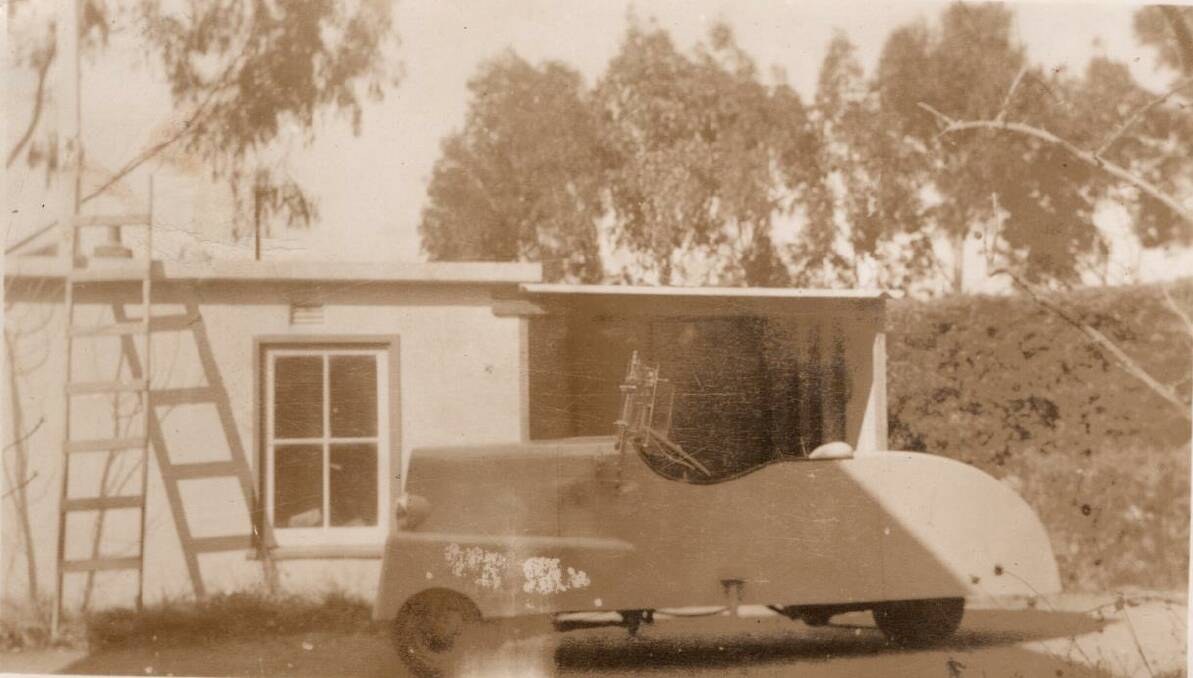 Sir Roland Wilson's electric car parked outside his home in Empire Circuit, Forrest, in the early 1940s. Picture: Vesper Margules