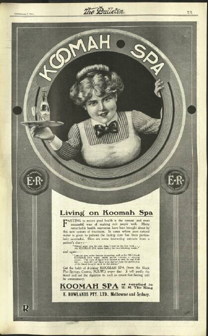 Part of an advertisement for Koomah Spa from The Bulletin of September 7, 1911. Picture: Supplied