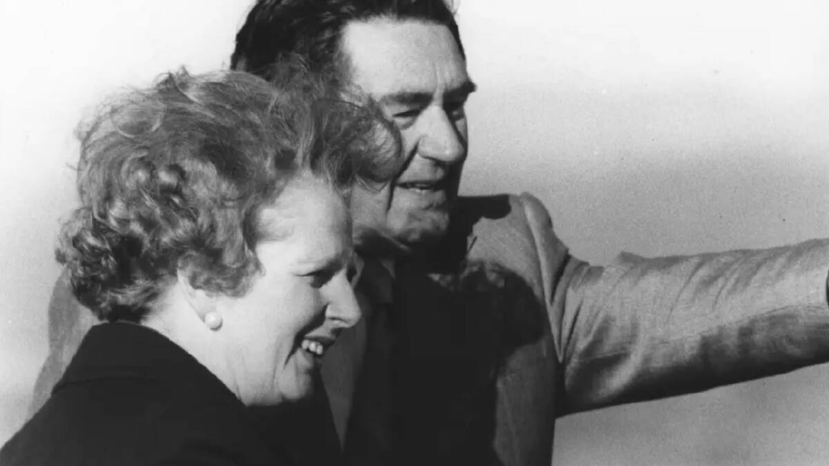 From Mt Ainslie in June 1979, Lyall Gillespie points out highlights of Canberra to then British prime minister Margaret Thatcher. Picture courtesy of Canberra Times archive