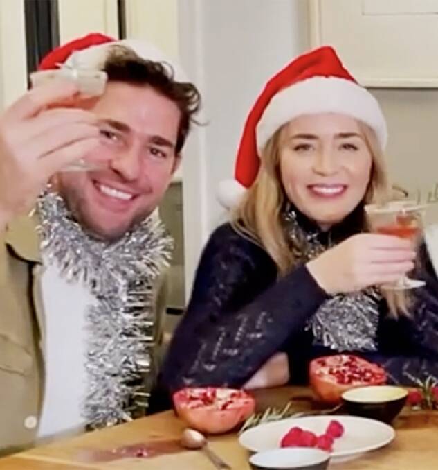 John Krasinski and Tucci's sister-in-law Emily Blunt enjoy a Christmas cosmo. Picture: Instagram
