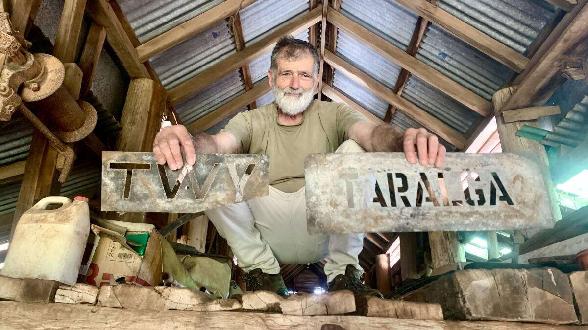 Stephen Horn with wool bale stencils in the loft of the property's historic dairy-cum-shearing shed. Picture by Tim the Yowie Man
