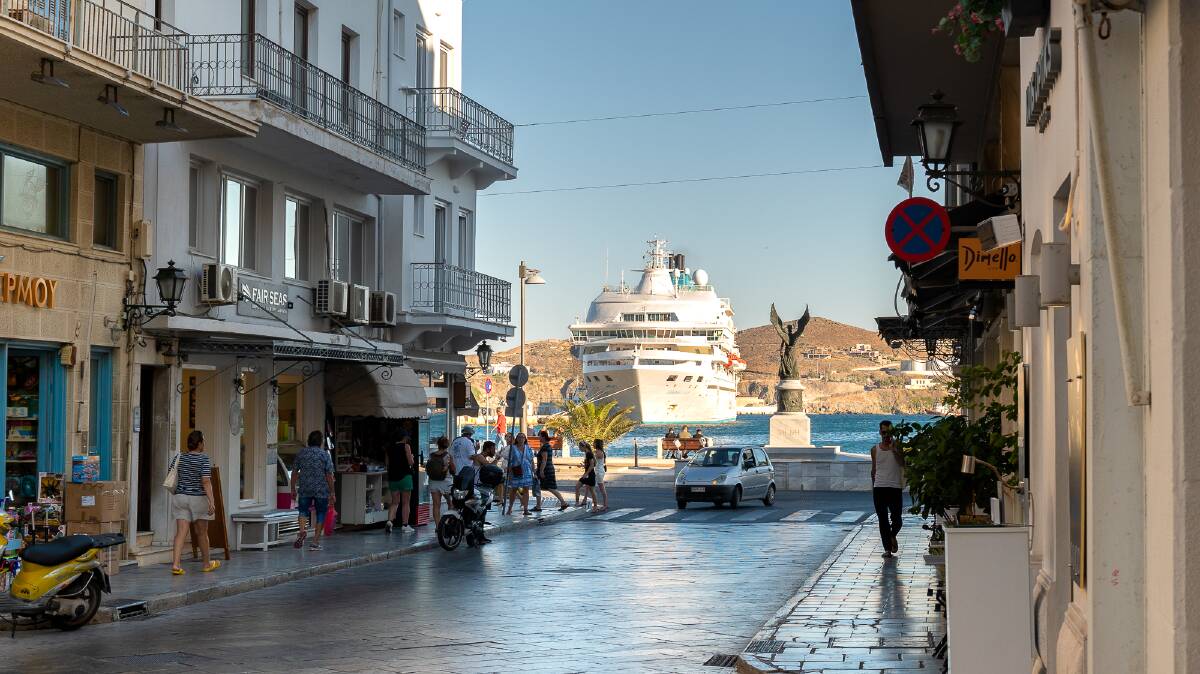 The Celestyal Crystal at a port on its seven-day cruise through the Greek islands.