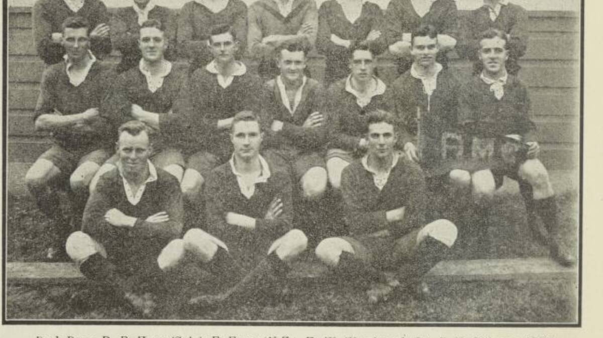 The 1920 Duntroon Rugby Team featuring both Philip Mackenzie Pitt (middle row, second from right) and F. C. Ewen (back row, second from left) who were both killed a year apart in separate plane crashes in Canberra. Picture: RMC Archives