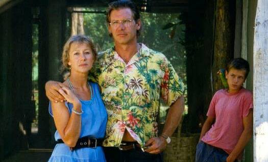 Helen Mirren, Harrison Ford and River Phoenix in the 1986 film version of The Mosquito Coast. Picture Supplied