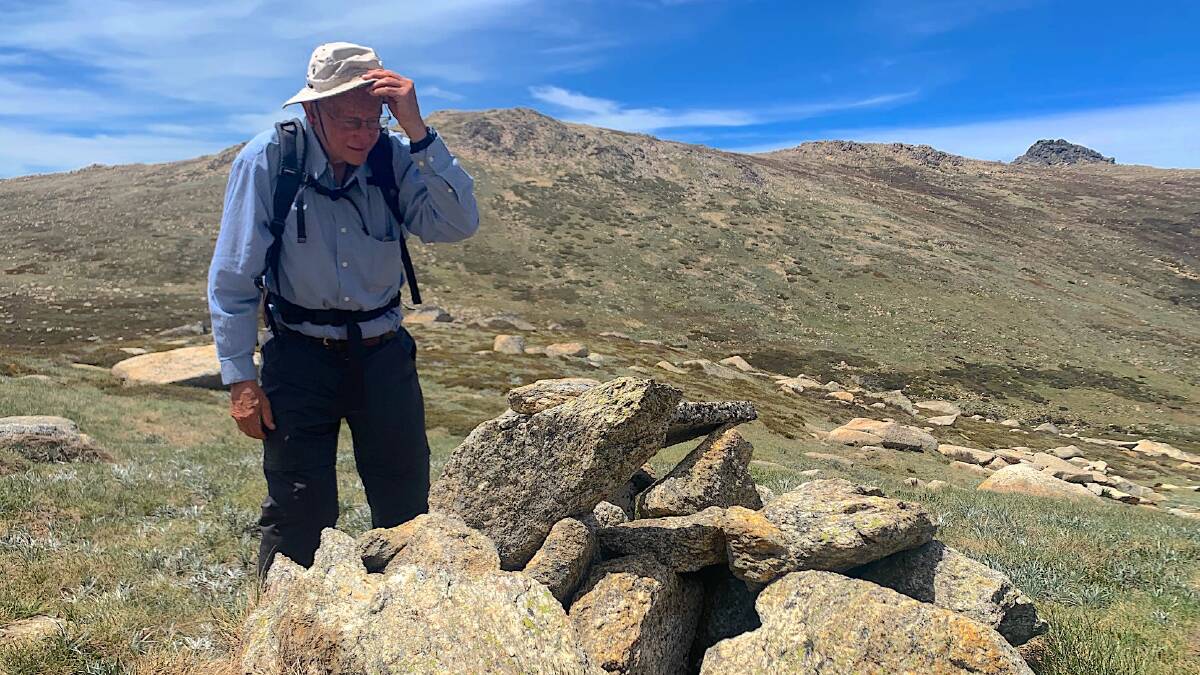 Graham Scully at the location where Evan Hayes was found in December 1929, 17 months after he'd gone missing in a blizzard. Picture: Tim the Yowie Man