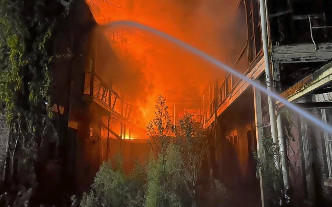 Despite their best efforts, firefighters were unable to save the Commercial Hotel on Monday morning. Picture by Yass Brigade