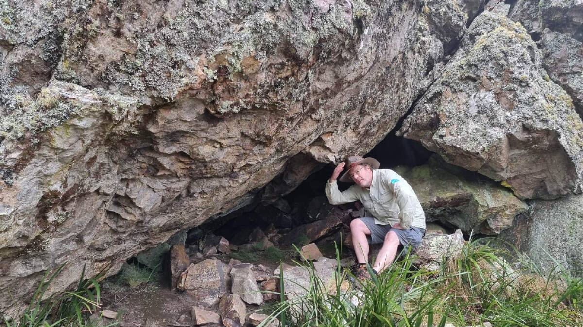 Tim at the entrance to a secluded cave near Captains Flat, once a hideout for the Clarke Gang. Picture by Tim the Yowie Man