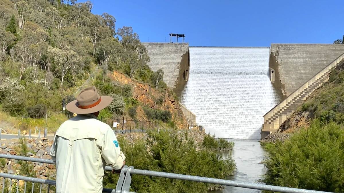 The Cotter Dam has been overflowing for several months, resulting in sustained high-water levels downstream. Picture by Tim the Yowie Man