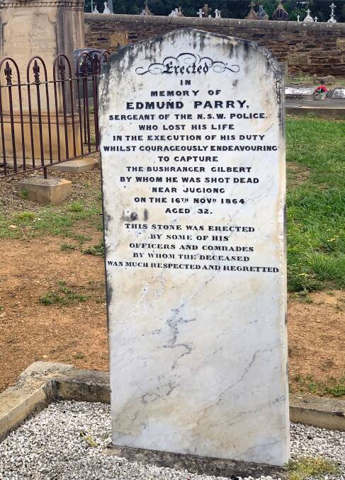 The Gundagai grave of Sergeant Edmund Parry who was shot by bushranger John Gilbert in 1864. Picture by Tim the Yowie Man