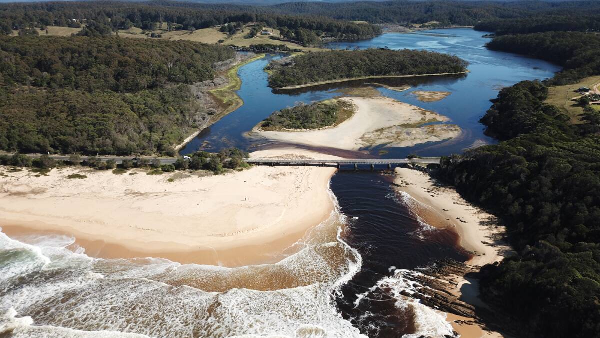 Cuttagee Lake - currently open to the ocean. Picture: Rachel Duczynski/Bega Valley Shire Council