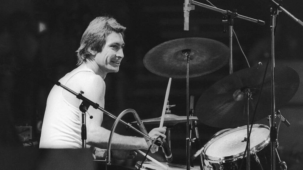 Charlie Watts, a humble drummer behind a humble kit. Pictures: Getty Images