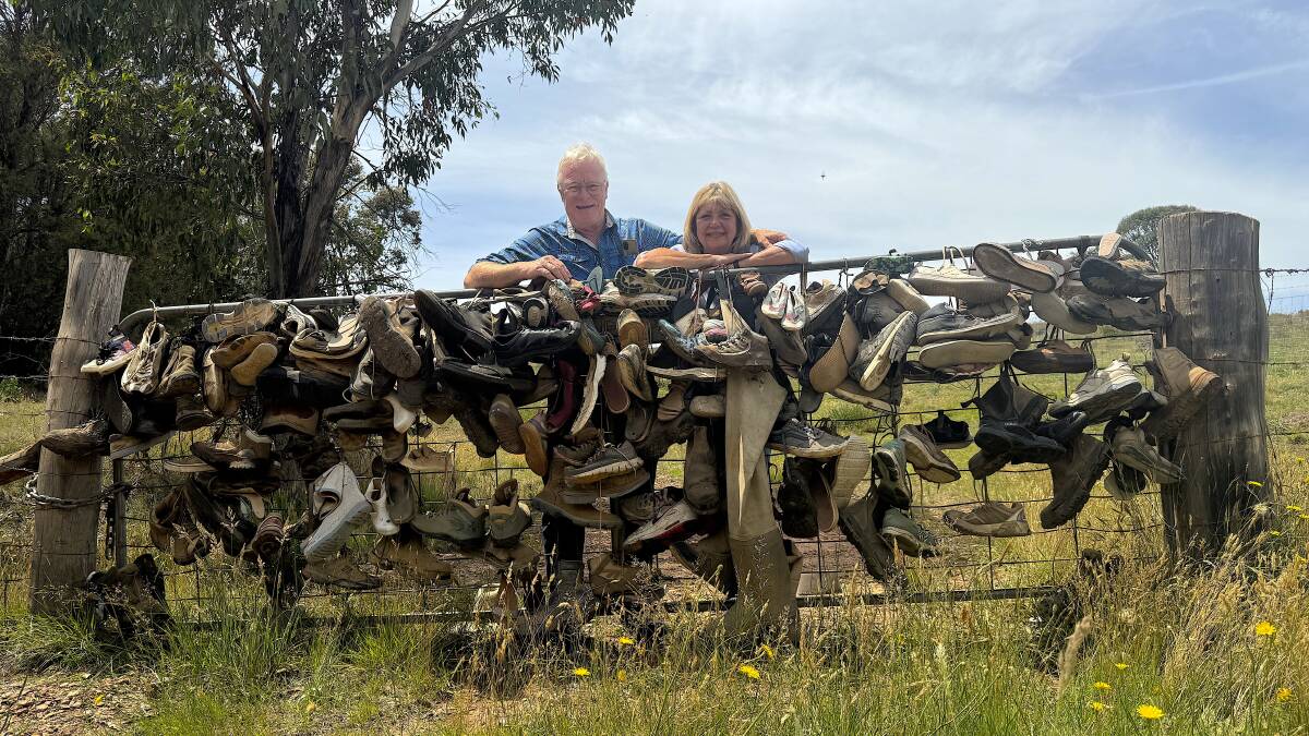 Mark and Annette Watson at the Bobeyan Boot Gate in January 2024. Picture by Tim the Yowie Man