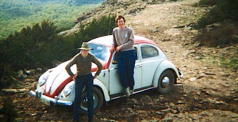 Bill Lamb (left) and Steven Lollback atop Mt Coree in 1986. Picture: Graeme Cameron