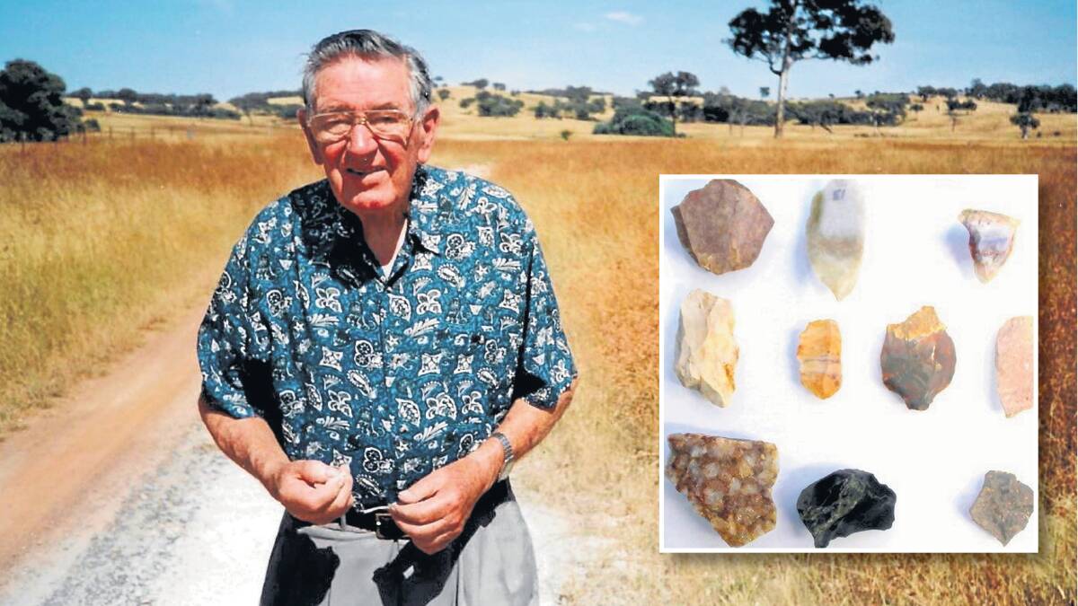 Lyall Gillespie at Reidsdale near Hall, circa 1980s, with some of the Aboriginal stone artefacts he collected. Picture supplied