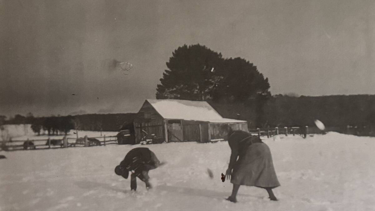 A photograph on display inside Woolingubrah Inn of a snowball fight. Picture supplied