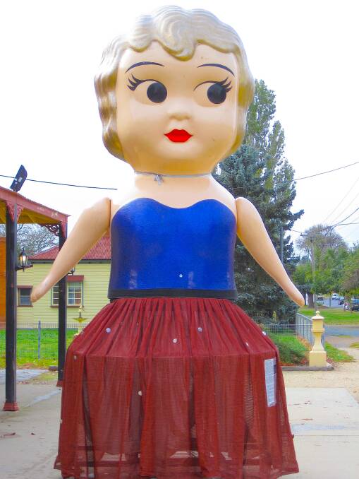 Bungendore's giant kewpie doll is currently on holidays in Gundagai. Picture supplied