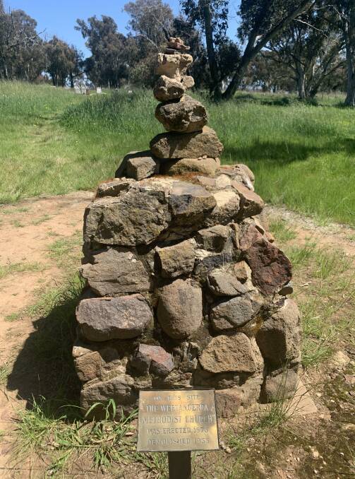 A rock cairn marks the spot of the Weetangera Methodist Church which was demolished in 1955. Picture: Tim the Yowie Man