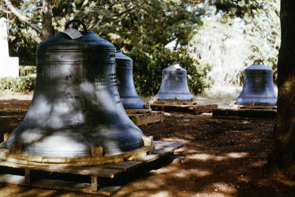 Four of the eight bells outside St John's before being placed in the belfry in July 1964. Picture: St John's archives