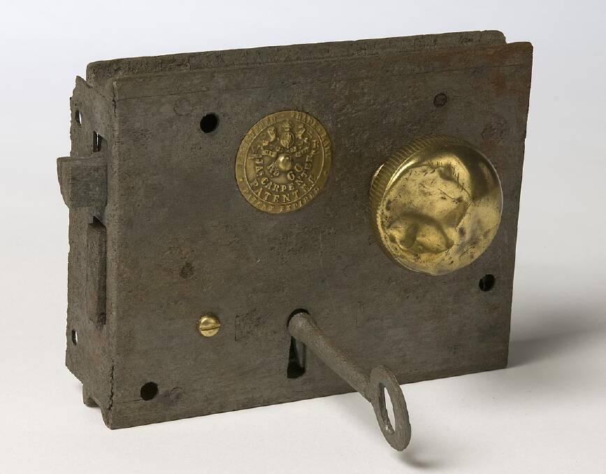 This door lock, dating back to the 1830s, was the oldest artefact plucked from the depths of the Duntroon Dairy Well during an archaeological dig in 1977. Picture: Canberra Museum and Gallery