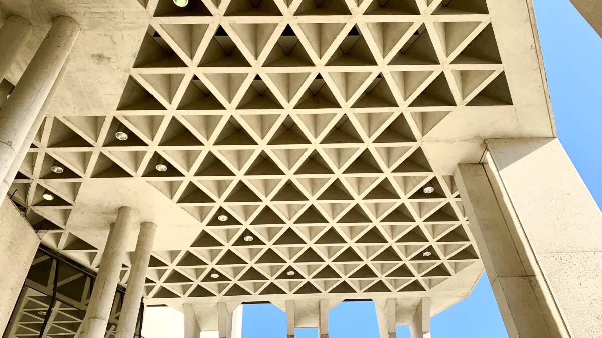 Part of the coffered ceiling at the National Gallery of Australia, constructed using the moulds now in a Lanyon Valley paddock. 