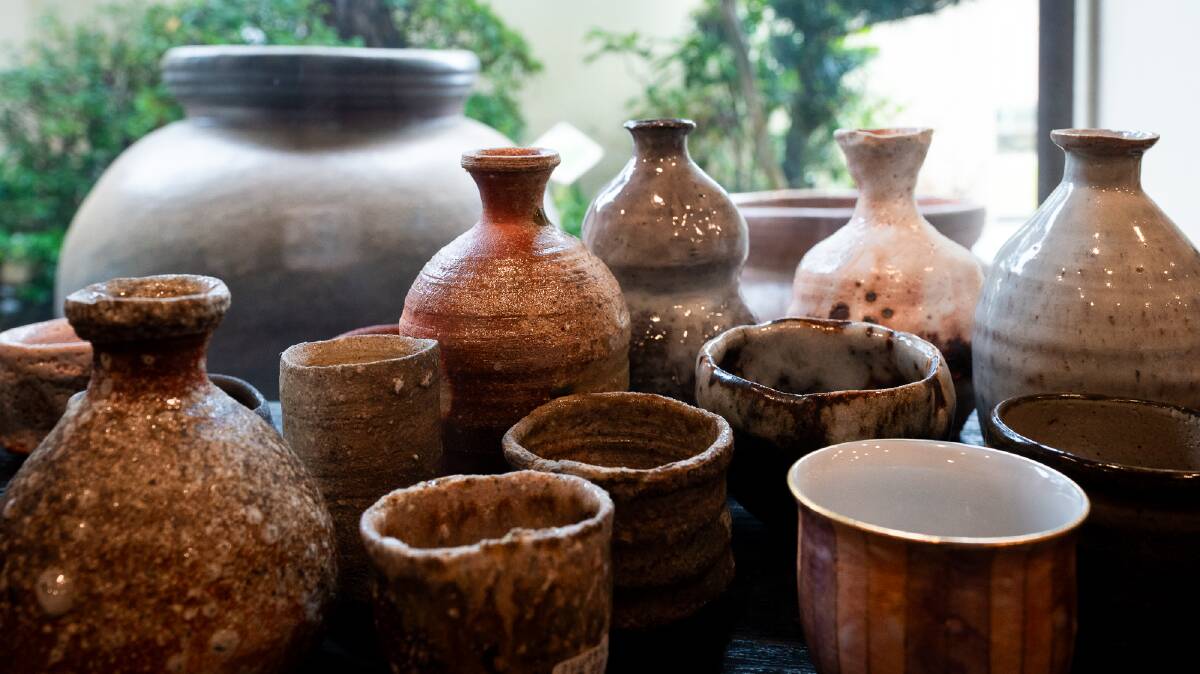 A collection of sake cups and bottles at Robert Yellin's gallery. Picture by Michael Turtle

