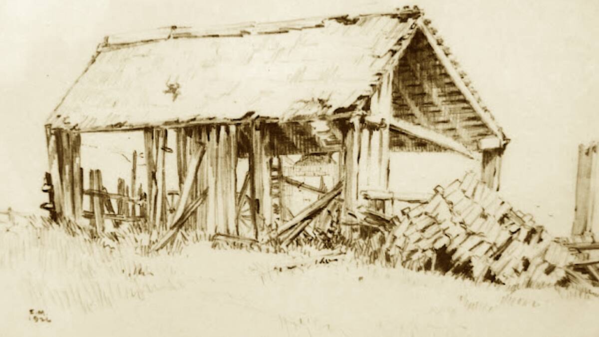 A 1926 sketch of St Paul's Pioneer Church, by Eireen Mort. Picture courtesy of National Library of Australia
