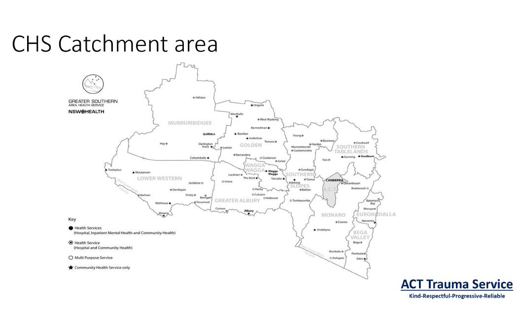 How far the Canberra Hospital catchment area for road trauma extends beyond the ACT. Picture supplied