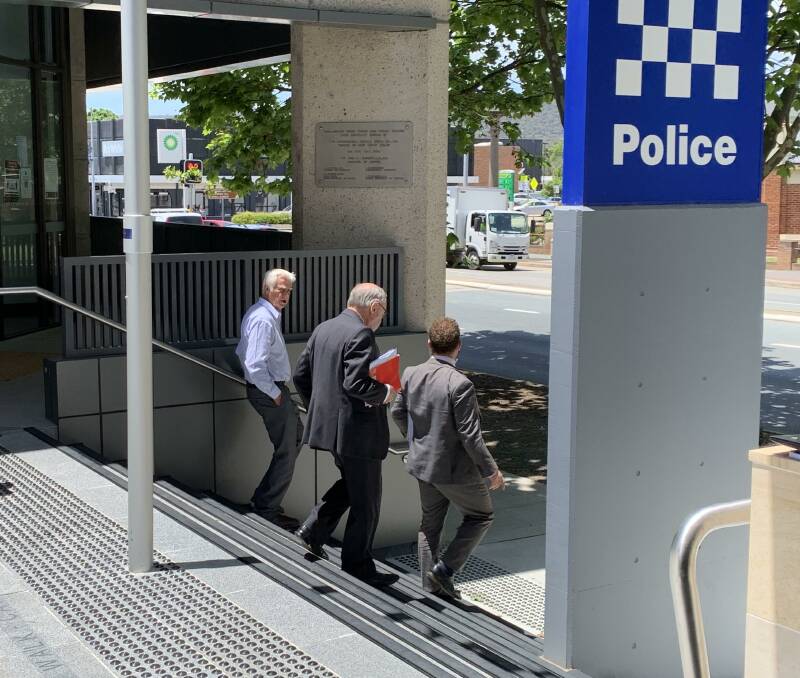 Accused man Leslie Windser, left, leaves Queanbeyan Local Court with his barrister, Paul Winch. Picture: Peter Brewer