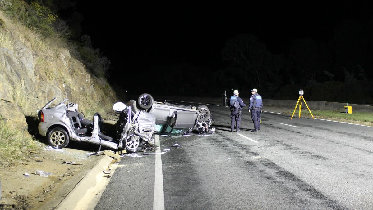 The crash site on Hindmarsh Drive where two cars collided at over 170km/h. Picture ACT Policing
