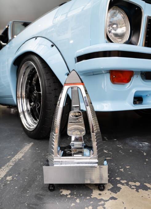 The Ring trophy, carved from a single billet of aluminium and the award-winning Torana. Picture by Elesa Kurtz