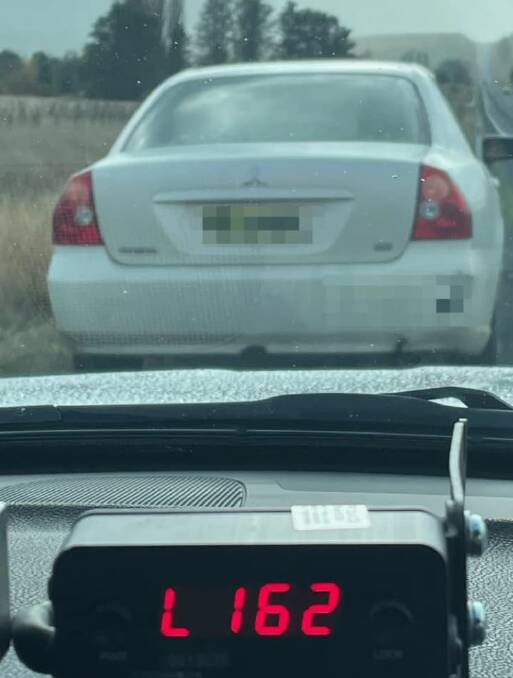 The NSW Highway Patrol car showing the recorded speed of the offender near Bredbo. Picture: NSW Police Facebook
