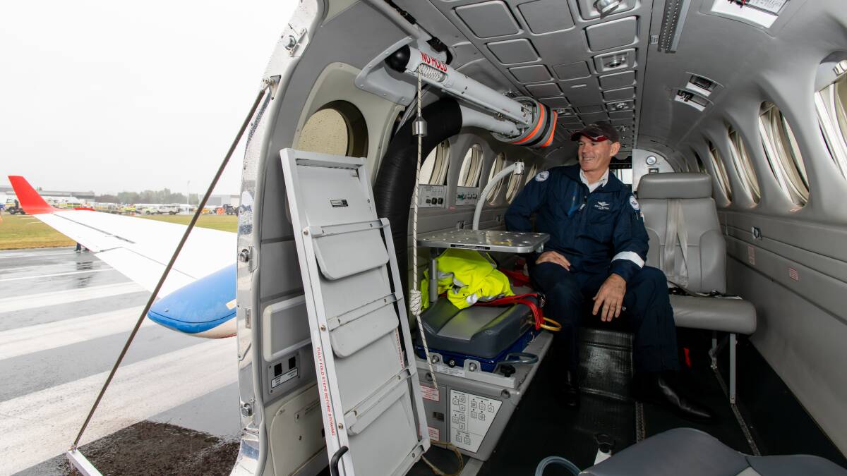 Royal Flying Doctor Service pilot Brett Reynish inside the long-distance King Air B350. Picture by Elesa Kurtz 