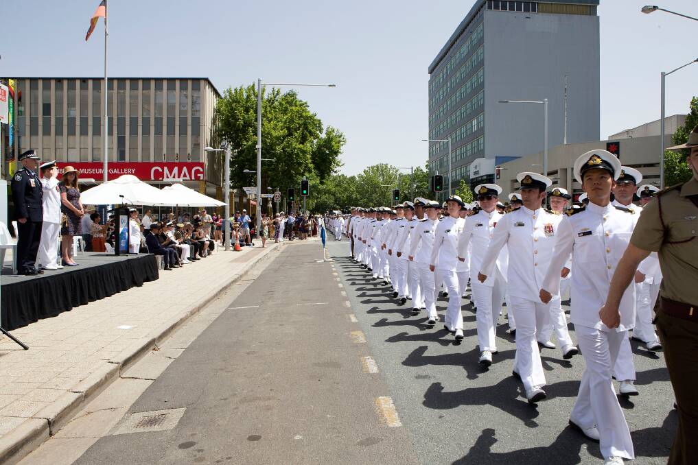 Flashback to 2019, when members of HMAS Canberra marched the streets in a Freedom of Entry ceremony. Picture supplied