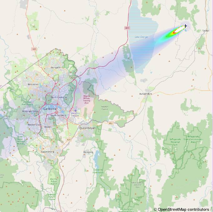 Modelling shows a north-east wind would carry emissions from the Tarago plant across Canberra.