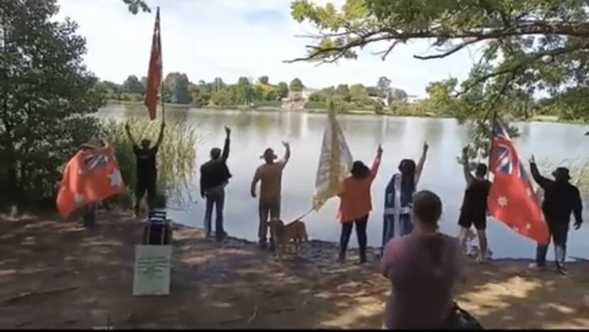 Canberra's cookers shouting in protest across Yarralumla Reach toward the Governor-General's residence. Picture social media 