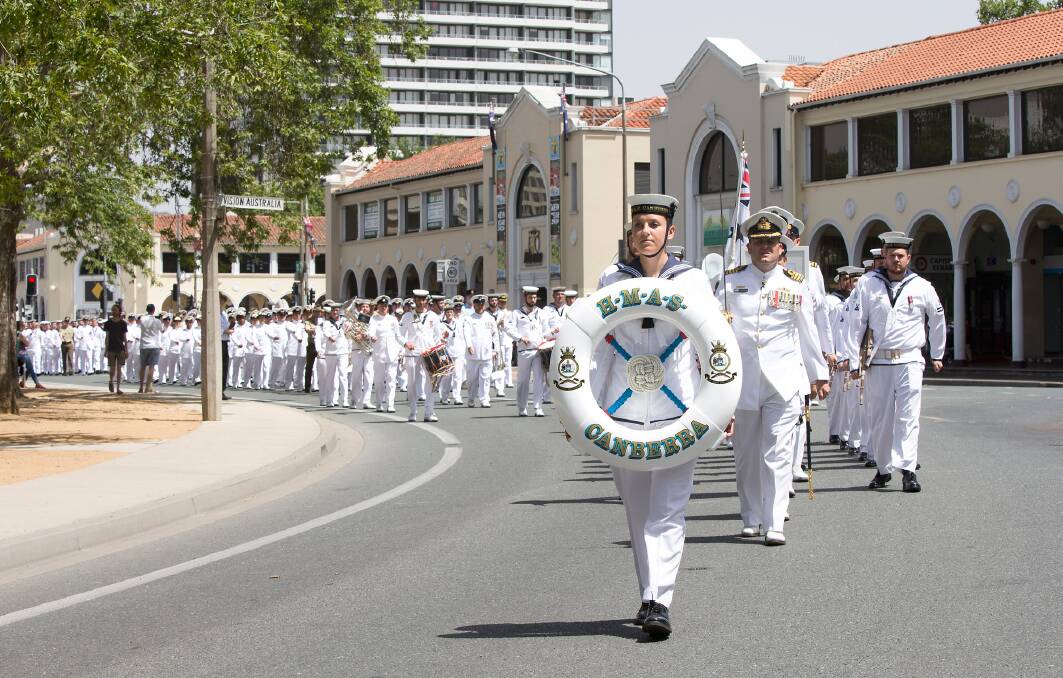 The Freedom of Entry parade from 2019, when ship's company from HMAS Canberra marched through the national capital. Picture supplied