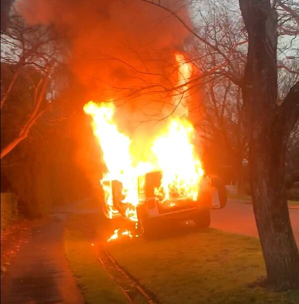 The stolen Jeep burns in Forrest. Picture: Supplied
