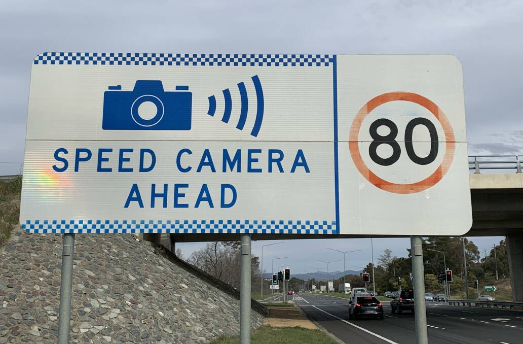 Barton Highway sign warning of speed camera ahead. Picture: Peter Brewer