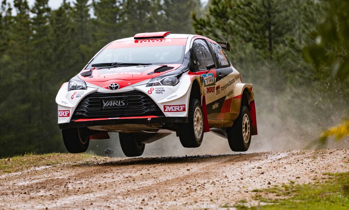Harry Bates and John McCarthy in the all-wheel drive, turbocharged Toyota Yaris AP4. Picture: Supplied