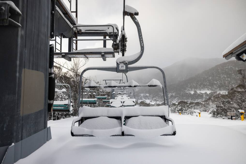 Snow blanketing the Thredbo chairlifts after the early season storms. Picture: Thredbo