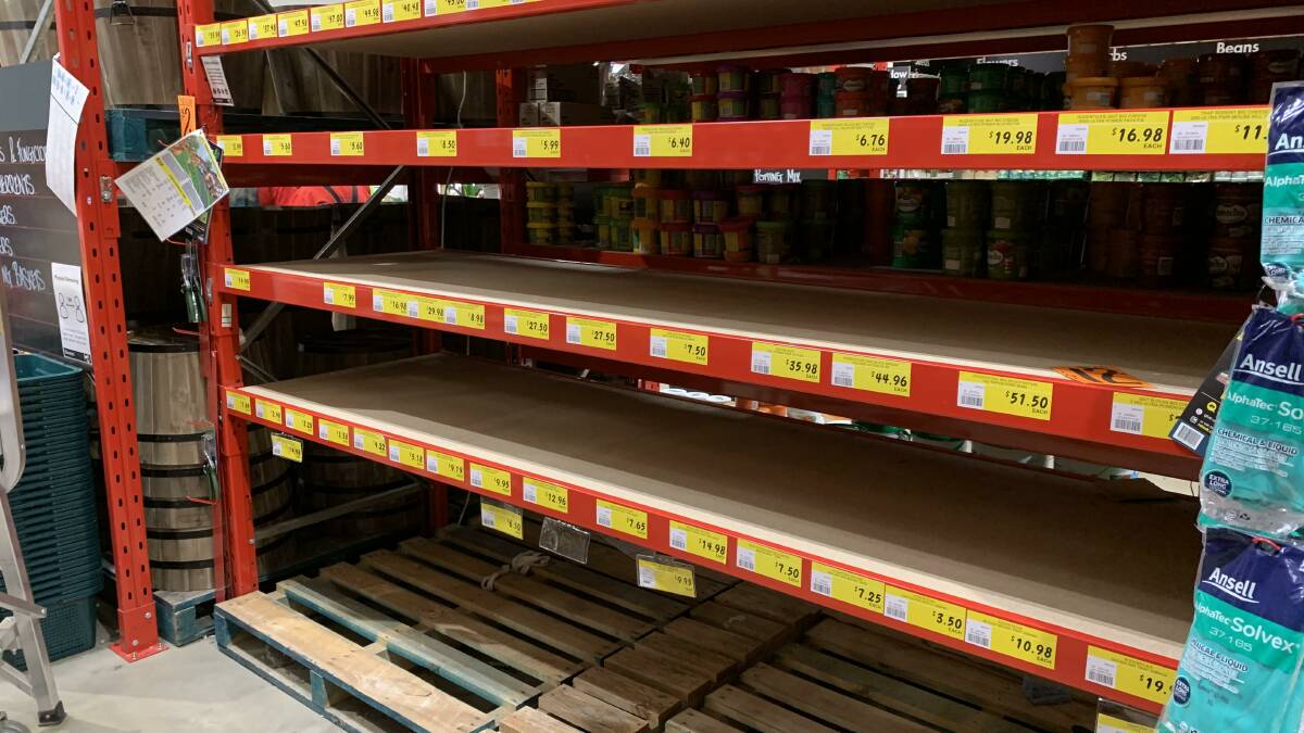 Bunnings shelves completely stripped of all rodent baits and traps. Picture: Peter Brewer 
