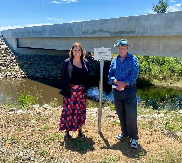 Kirsty McBain and Yass mayor Allan McGrath with the new bridge. Picture supplied
