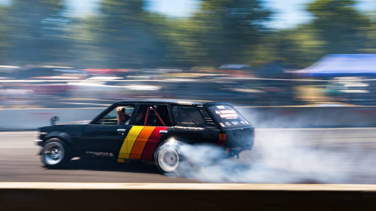 The drifting demonstrations, in which passengers paid $115 to be flung around a short course inside Exhibition Park, were a sellout, as was the Summernats merchandise. Picture by Sitthixay Ditthavong
