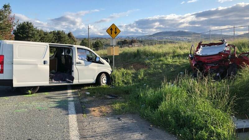 The collision site on Coppins Crossing Rd where the Toyota van, travelling uphill, collided with a Toyota Yaris hatchback. Three passengers in the Yaris were killed. Picture supplied
