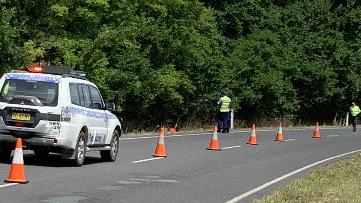 Yass police are investigating the motorcycle crash site on Sutton Rd. Picture by Peter Brewer