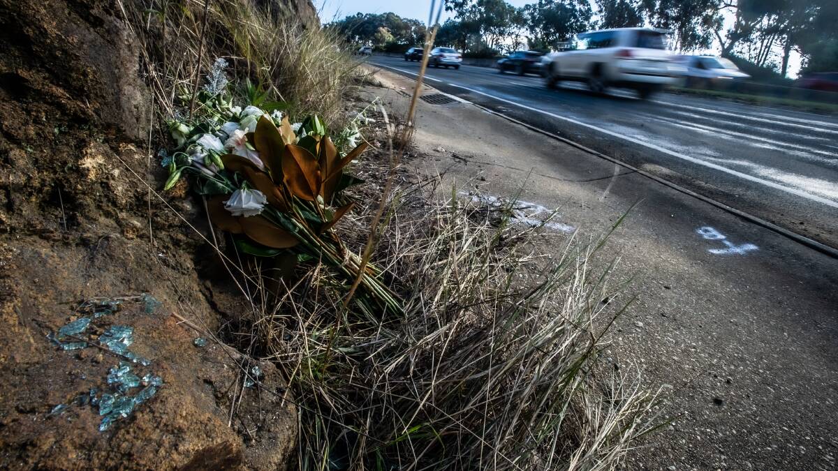 The Hindmarsh Drive site where Matthew McLuckie was killed by a driver speeding on the wrong side of the road, one year ago. Picture by Karleen Minney