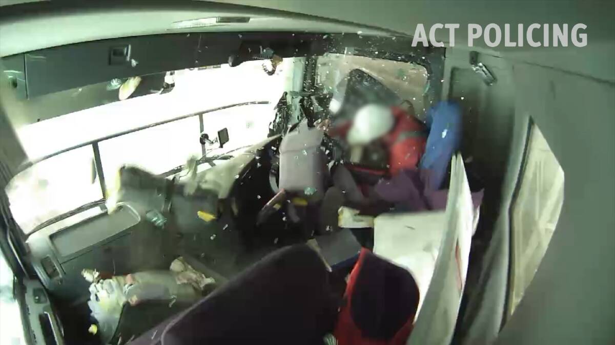 A still image from the in-cabin video as the truck rolls over. Picture: ACT Policing